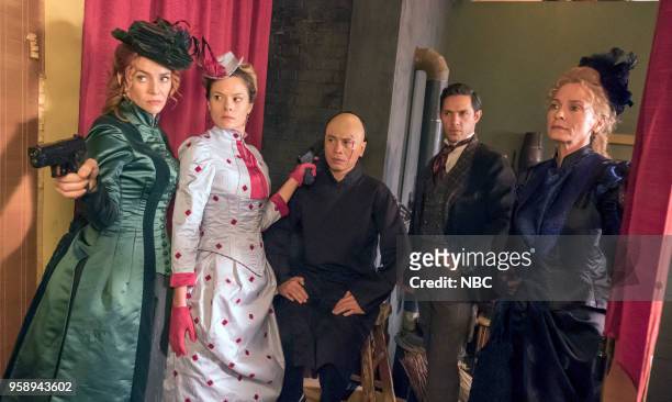 History of San Fran" Episode 210 -- Pictured: Annie Wersching as Emma Whitmore, Tonya Glanz as Jessica, Evan Lai as Feng Yunshan, Michael Rady as...