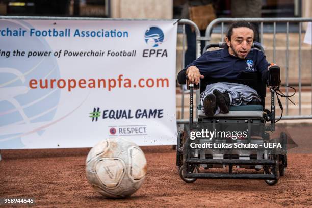 European Powerchair Football at the Fan Zone ahead of the UEFA Europa League Final between Olympique de Marseille and Club Atletico de Madrid at...