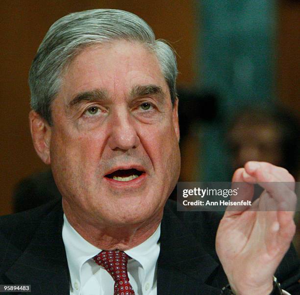 Director of the Federal Bureau of Investigation Robert Mueller testifies at a Senate Judiciary Hearing focusing on the attempted bombing incident on...