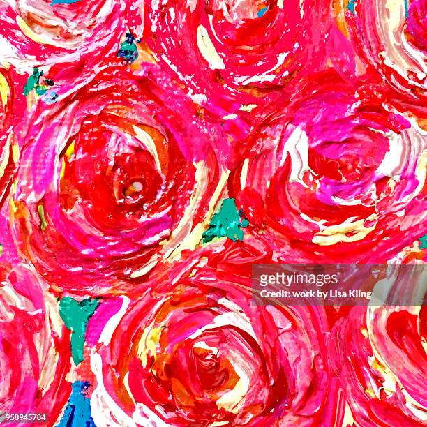 palette knife textured cabbage roses - cabbage flower stock pictures, royalty-free photos & images