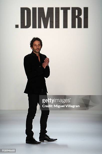 Designer Dimitrios Panagiotopoulos walks the runway after the DIMITRI Fashion Show during the Mercedes-Benz Fashion Week Berlin Autumn/Winter 2010 at...