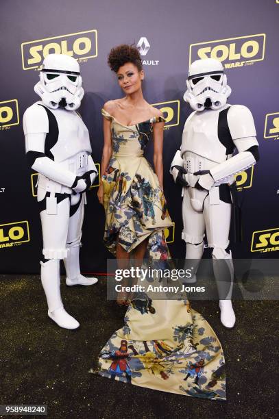Actresess Thandie Newton and Stormtroopers attend a 'Solo: A Star Wars Story' party at the Carlton Beach following the film's out of competition...