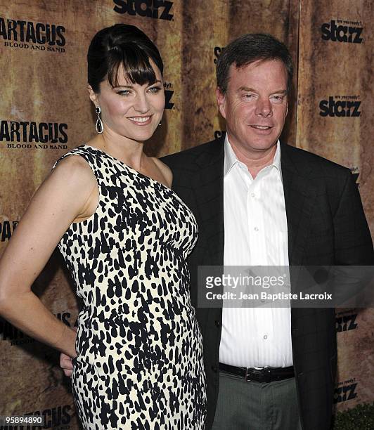 Lucy Lawless and executive producer Rob Tapert arrive at the Starz original TV series 'Spartacus: Blood and Sand' at Billy Wilder Theater on January...