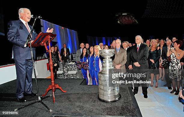 Ed Snider talks to over 500 guests at the Spectrum�s Finale Party with the Stanley Cup present on January 16, 2010 at the Wachovia Spectrum in...