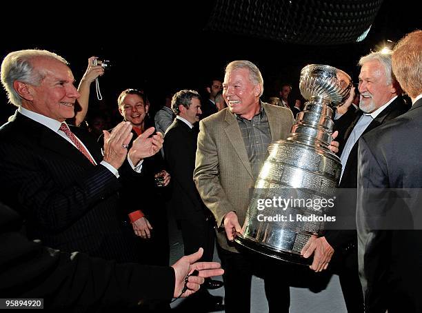 Bob Clarke and Bernie Parent parade the Stanley Cup past Ed Snider and 500 guests at the Spectrum�s Finale Party on January 16, 2010 at the Wachovia...