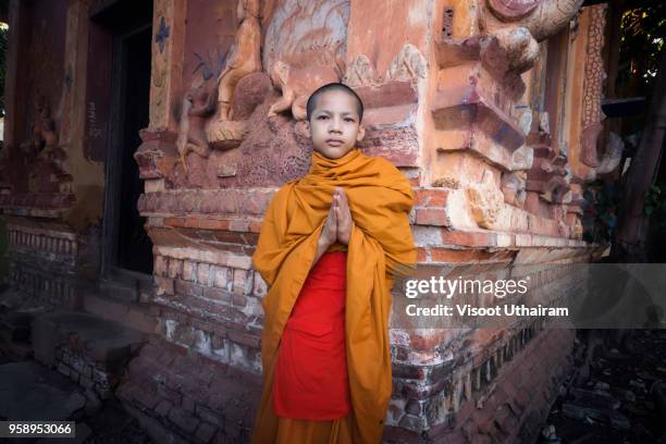 the life of a novice in temple,asia. - boy thailand stock-fotos und bilder