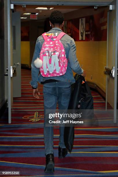 Malcolm Miller of the Toronto Raptors arrives at the stadium before the game against the Cleveland Cavaliers during Game Four of the Eastern...