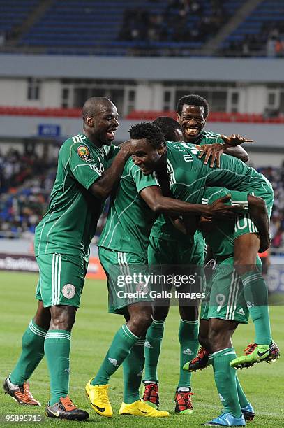 Obafemi Martins of Nigeria celebrates his goal with teamates during the African Nations Cup Group C match between Nigeria and Mozambique, at the Alto...