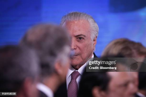 Michel Temer, Brazil's president, attends a ceremony marking his second year in office at the Planalto Palace in Brasilia, Brazil, on Tuesday, May...