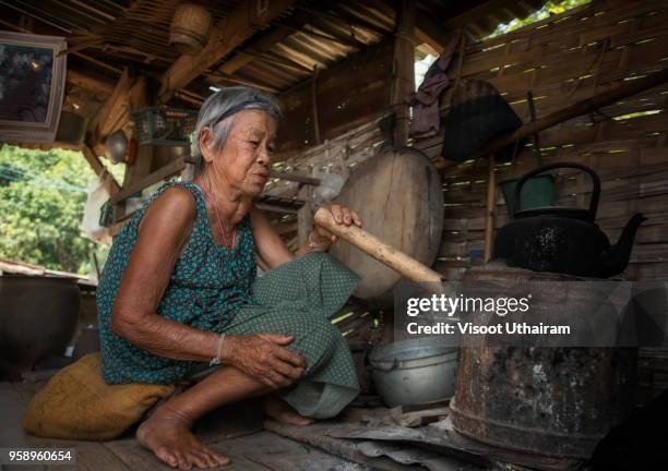 living the old woman in the countryside at thailand. - luzon stock-fotos und bilder