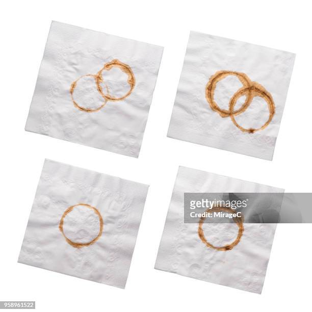 paper napkin with coffee stains - napkin stock pictures, royalty-free photos & images