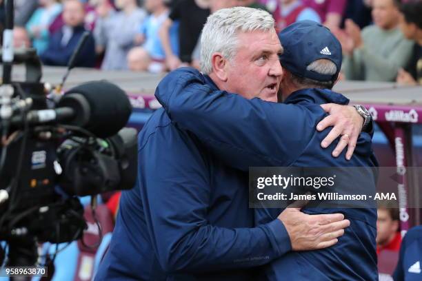 Aston Villa manager Steve Bruce and Middlesbrough Manager Tony Pulis during the Sky Bet Championship Play Off Semi Final:Second Leg match between...