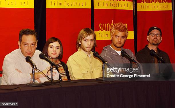 L-r Moisés Kaufman, Clea DuVall, Mark Webber, Joshua Jackson & Terry Kinney participate in a press conference for The Laramie Project Press...
