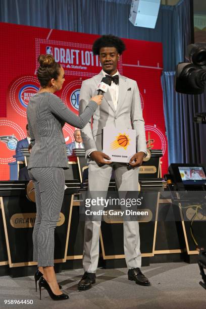 Analyst, Cassidy Hubbarth interviews Josh Jackson of the Phoenix Suns after the Phoenix Suns get the number one pick in the 2018 NBA Draft during the...