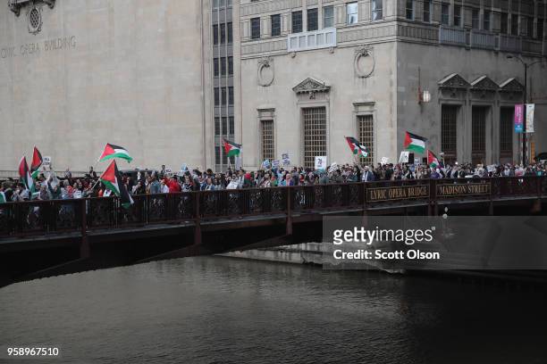 Members of the Palestinian community and their supporters protest President Donald Trump's decision to move the U.S. Embassy in Israel from Tel Aviv...