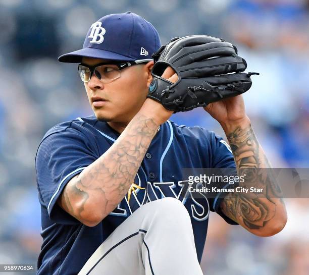 Tampa Bay Rays starting pitcher Anthony Banda throws in the first inning against the Kansas City Royals on Tuesday, May 15 at Kauffman Stadium in...