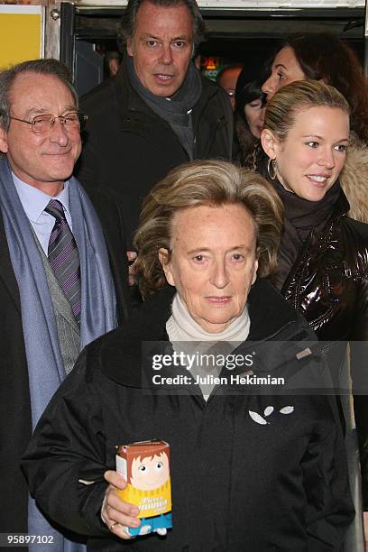 Bertrand Delanoe, Michel Leeb, Bernadette Chirac and Lorie attend the 'Pieces Jaunes' 21st edition train exhibition launch at Gare du Nord on January...