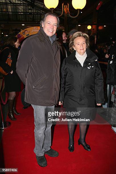 Bernadette Chirac and Michel Leeb attend the 'Pieces Jaunes' 21st edition train exhibition launch at Gare du Nord on January 20, 2010 in Paris,...