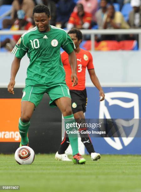 John Obi Mikel of Nigeria in action during the African Nations Cup Group C match between Nigeria and Mozambique, at the Alto da Chela Stadium on...