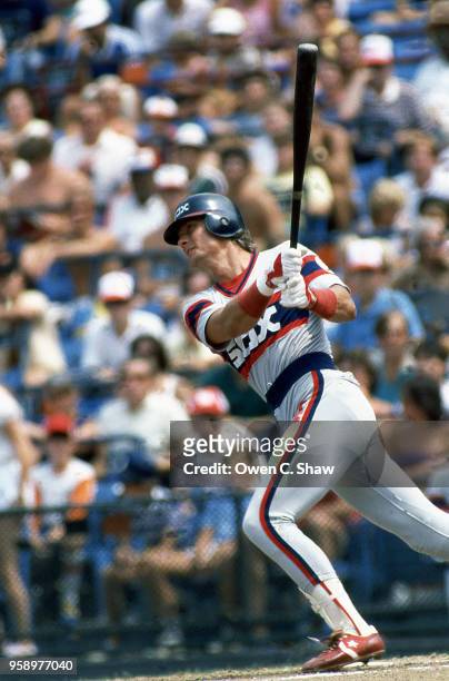 Ron Kittle of the Chicago White Sox bats against the Baltimore Orioles at Memorial Stadium circa 1983 in Baltimore, Maryland.