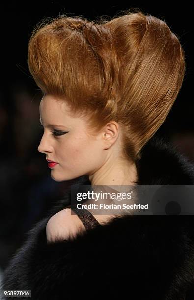 Model Barbara Meier walks the runway at the Susanne Wiebe Fashion Show during the Mercedes-Benz Fashion Week Berlin Autumn/Winter 2010 at the...