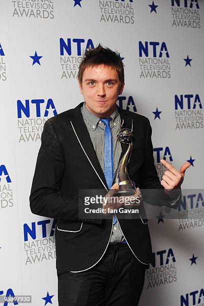 Actor Craig Gazey poses with the award for Most Popular Newcomer at the National Television Awards held at O2 Arena on January 20, 2010 in London,...