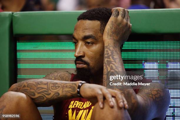 Smith of the Cleveland Cavaliers reacts in the second half against the Boston Celtics during Game Two of the 2018 NBA Eastern Conference Finals at TD...