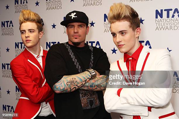 John Grimes, Vanilla Ice and Edward Grimes pose in the press room at the National Television Awards held the at The O2 Arena on January 20, 2010 in...