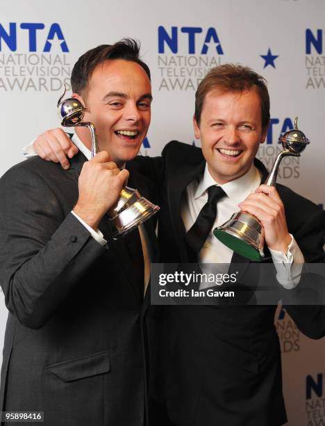 Presenters Anthony McPartlin and Declan Donnelly pose with the award for Best Entertainment Presenters at the National Television Awards held at O2...