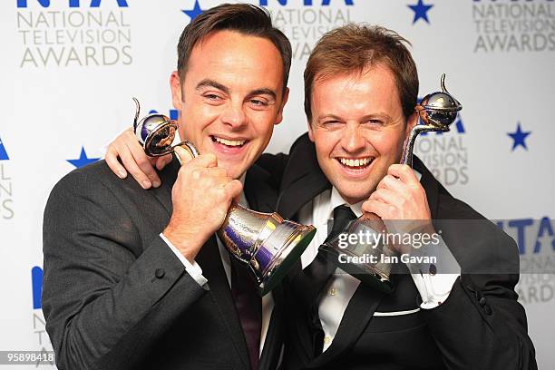 Presenters Anthony McPartlin and Declan Donnelly pose with the award for Best Entertainment Presenters at the National Television Awards held at O2...