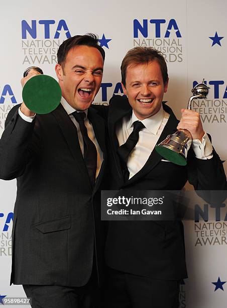 Presenters Anthony McPartlin and Declan Donnelly pose with the award for Best Entertainment Presenters at the National Television Awards held at O2...