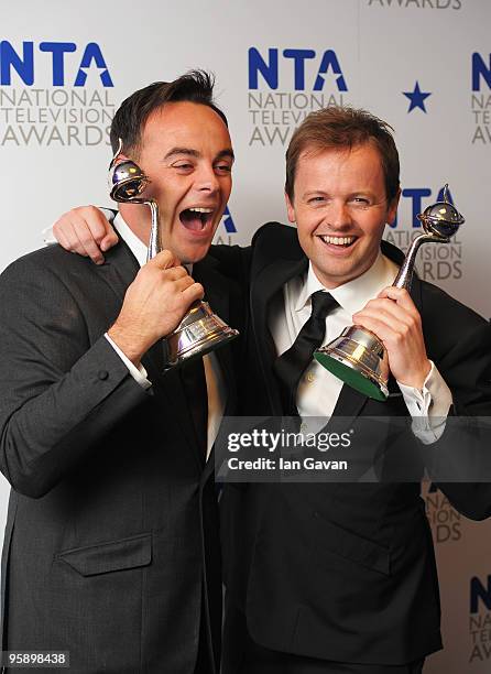 Presenters Anthony McPartlin and Declan Donnelly pose with the award for Best Entertainment Presenters at the National Television Awards held at O2...