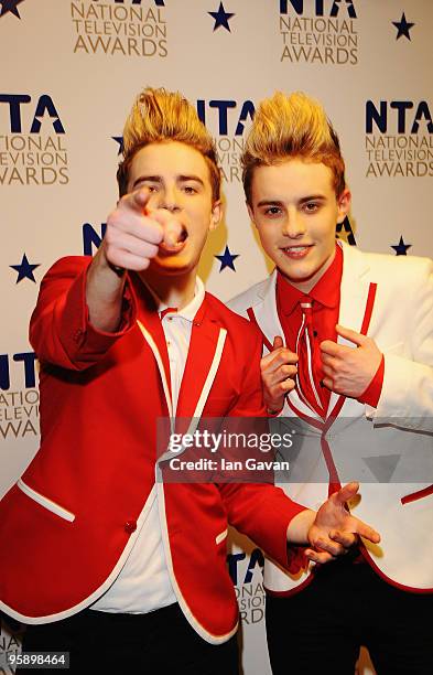 Jedward, John and Edward Grimes appear backstage at the National Television Awards held at O2 Arena on January 20, 2010 in London, England.