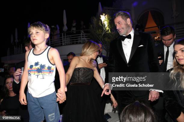John Travolta and his son Benjamin Travolta and hiw wife Kelly Preston during the party in Honour of John Travolta's receipt of the Inaugural Variety...