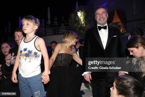 John Travolta and his son Benjamin Travolta and hiw wife Kelly Preston during the party in Honour of John Travolta's receipt of the Inaugural Variety...