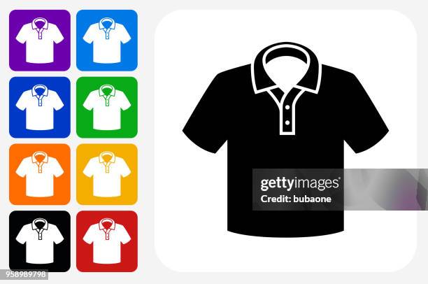 polo shirt symbol square buttonset - polo shirt stock-grafiken, -clipart, -cartoons und -symbole