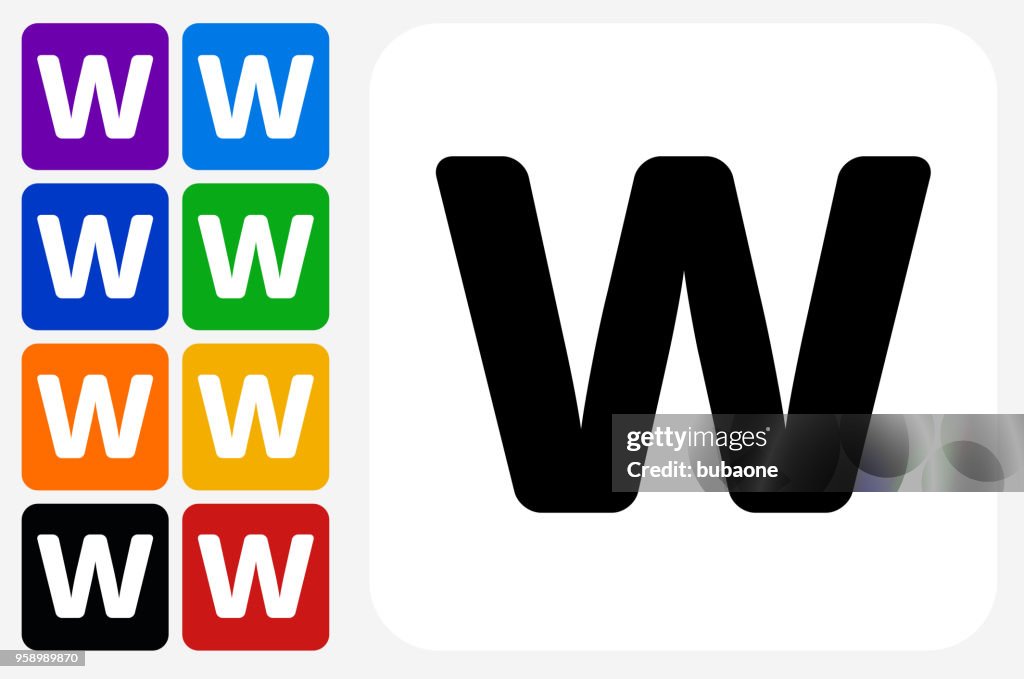 Jeu de bouton icône carré lettre W