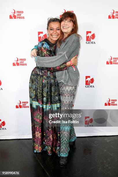 German singer-songwriter Julia Neigel and German singer Katja Ebstein during the Fred Jay Award at Columbiahalle on May 15, 2018 in Berlin, Germany.