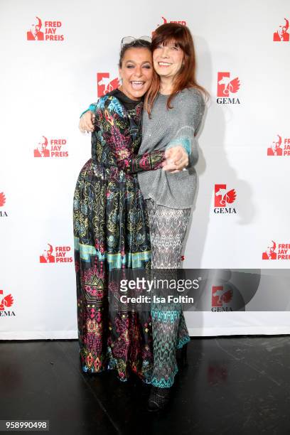 German singer-songwriter Julia Neigel and German singer Katja Ebstein during the Fred Jay Award at Columbiahalle on May 15, 2018 in Berlin, Germany.