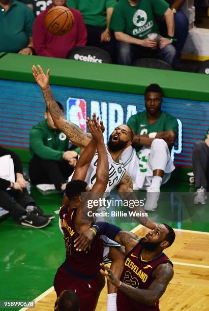 Marcus Morris of the Boston Celtics battles for the ball in the first half against the Cleveland Cavaliers during Game Two of the 2018 NBA Eastern...