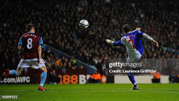 Brett Emerton of Blackburn Rovers scores the fourth goal during the Carling Cup Semi Final 2nd Leg match between Aston Villa and Blackburn Rovers at...