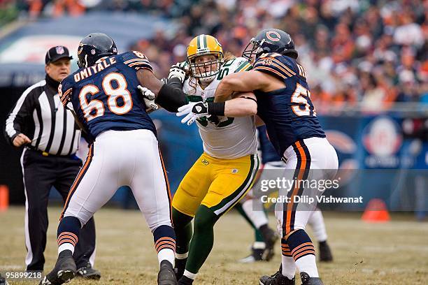 Hawk of the Green Bay Packers defends against the Chicago Bears at Soldier Field on December 13, 2009 in Chicago, Illinois.