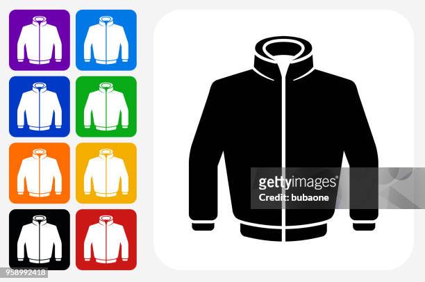 jacket icon square button set - orange coat stock illustrations