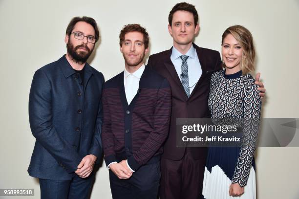 Martin Starr, Thomas Middleditch, Zach Woods, and Amanda Crew attend Silicon Valley S5 FYC at The Paramount Lot on May 15, 2018 in Hollywood,...