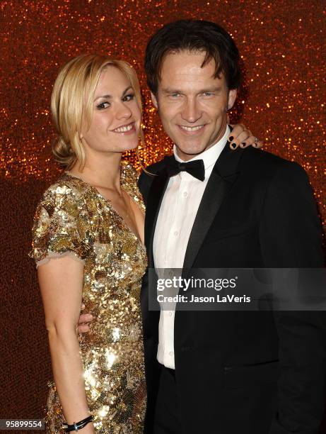 Actress Anna Paquin and actor Stephen Moyer attend the official HBO after party for the 67th annual Golden Globe Awards at Circa 55 Restaurant at the...