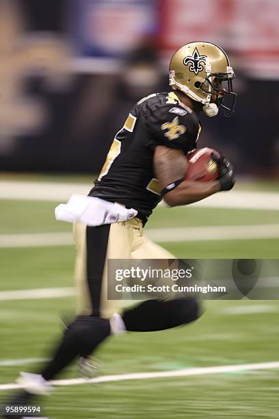 Courtney Roby of the New Orleans Saints returns a kick during the NFC Divisional Playoff Game against the Arizona Cardinals at the Louisiana...