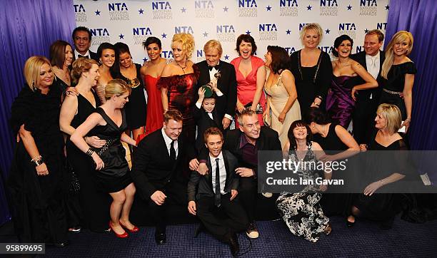 Cast and crew of Coronation Street pose with the award for Most Popular Serial Drama at the National Television Awards held at O2 Arena on January...