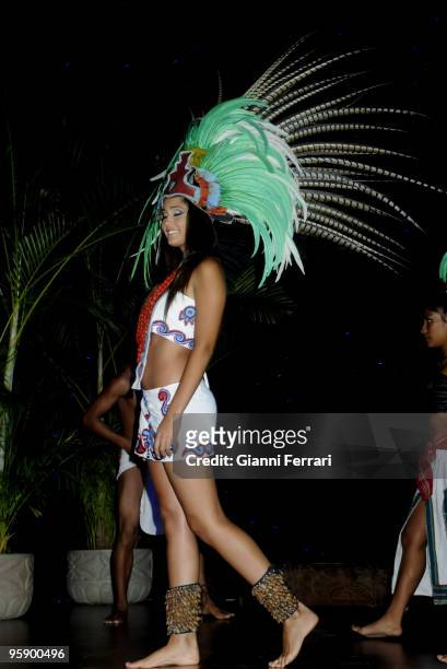 Cancun - Mexico - Election of Miss Spain 2009 - Patricia Rodríguez, Miss Spain 2008, with a typical costume of the Mexican Indians, open the gala for...