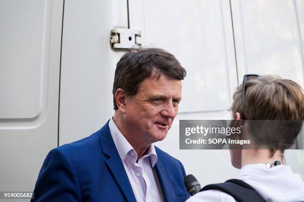 Gerard Batten, UKIP MEP speaks with journalists at the Day for Freedom event in Whitehall. The Day for Freedom rally was organised by Tommy Robinson...