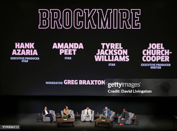 Actors Hank Azaria, Amanda Peet and Tyrel Jackson Williams, executive producer Joel Church-Cooper and moderator Greg Braxton attend the "Brockmire"...